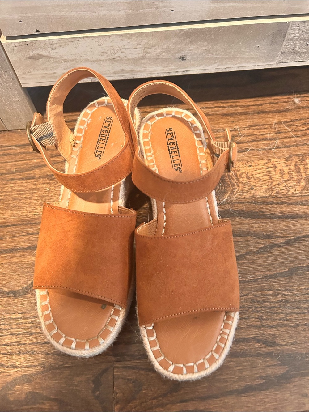Seychelles Tan Suede Espadrille Wedge Sandals